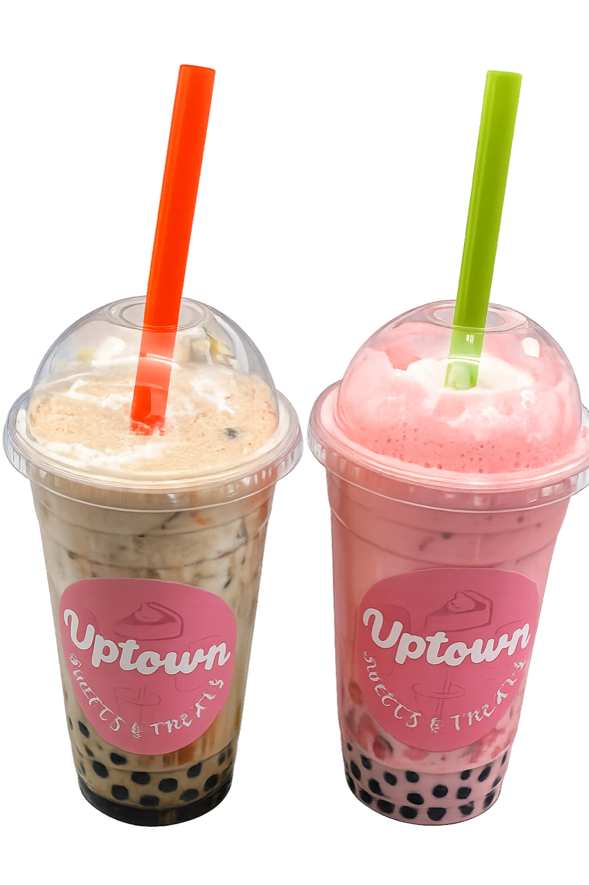 Specialty boba drinks with neon straws